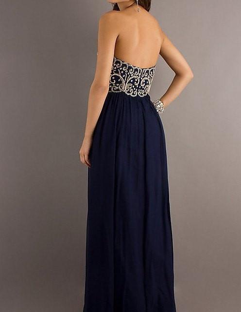 A Line Sweetheart Neck Navy Blue Floor Length Long Prom Dress, Formal Dresses