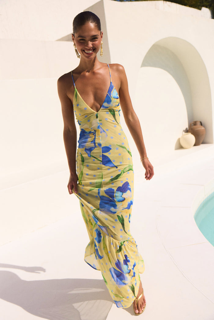 This is an image of Alejandra Dress in Solei - RESA featuring a model wearing the dress