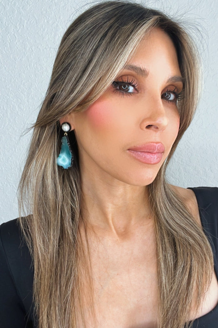Style the Aqua Agate & Pearl Sterling Silver Earring exclusively at Born To Glam