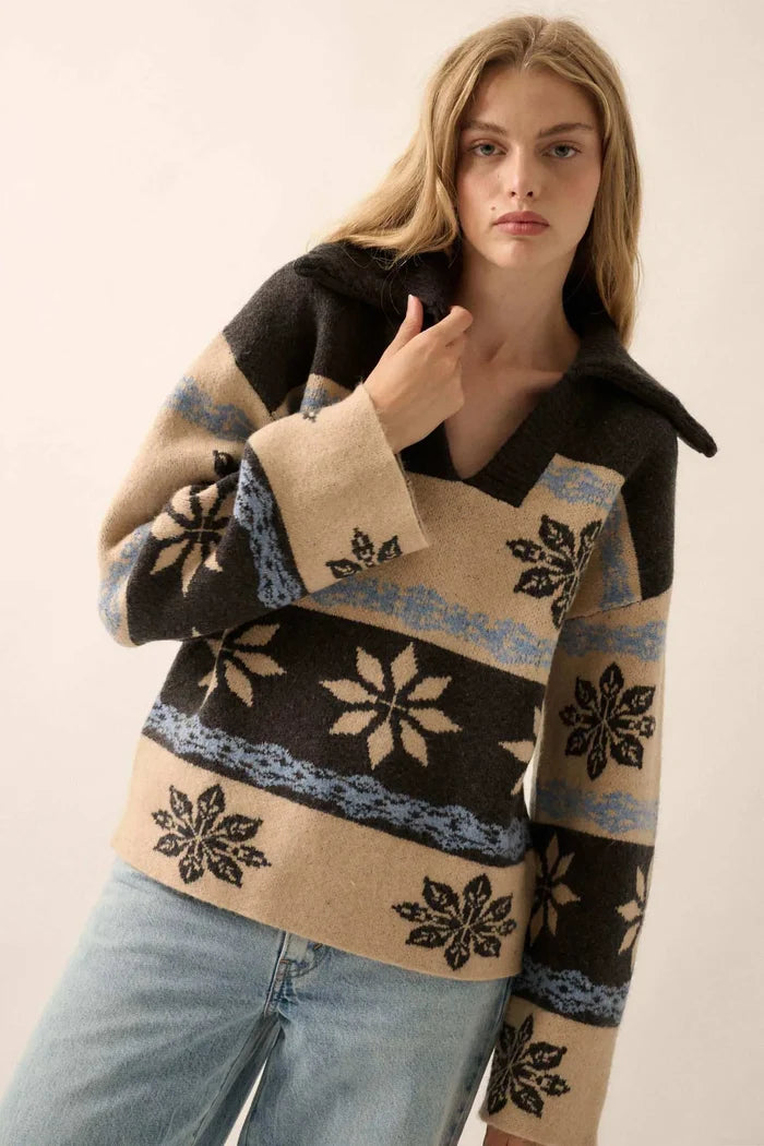 Aspen Slopes Collared Alpine-Knit Sweater - ShopPromesa