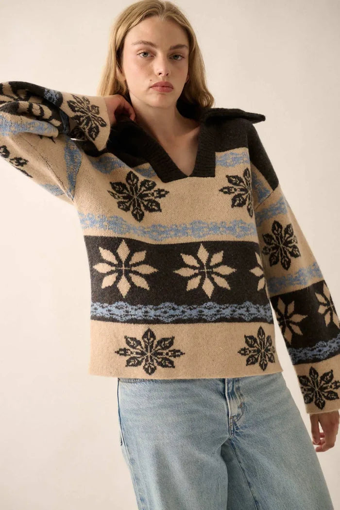 Aspen Slopes Collared Alpine-Knit Sweater - ShopPromesa