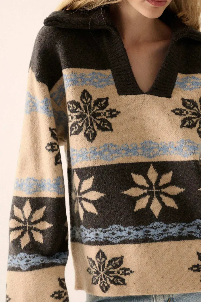 Aspen Slopes Collared Alpine-Knit Sweater - ShopPromesa