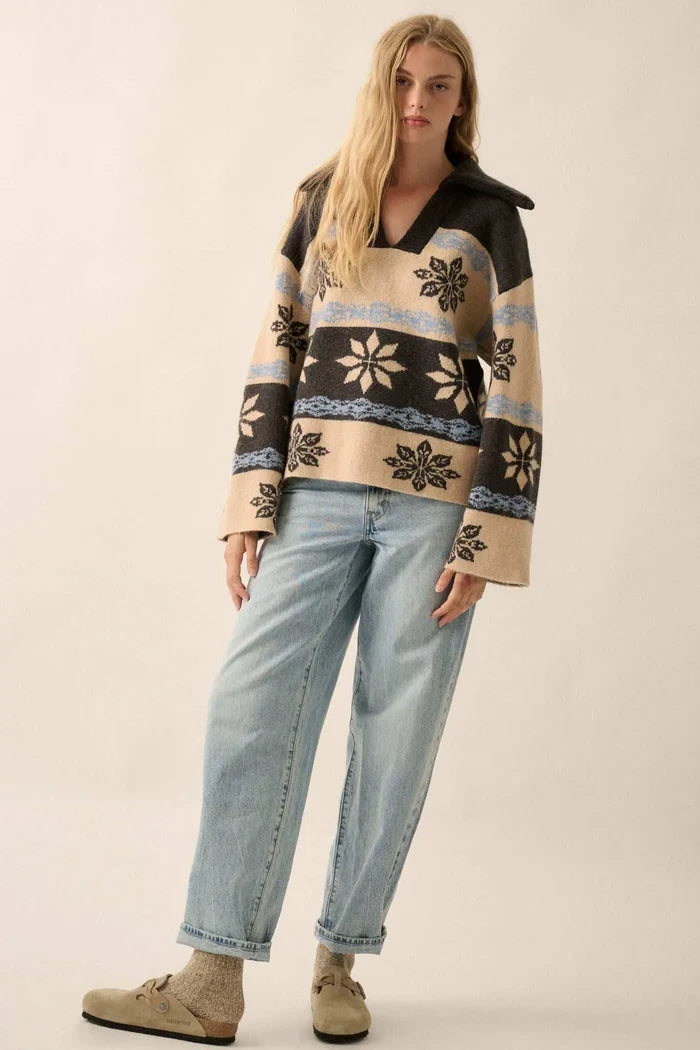 Aspen Slopes Collared Alpine-Knit Sweater - ShopPromesa