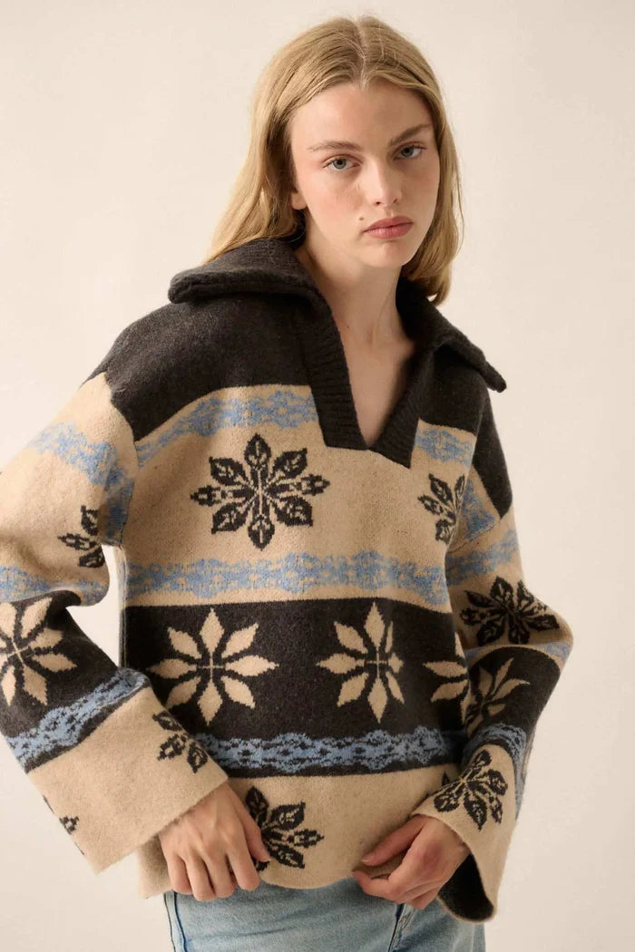 Aspen Slopes Collared Alpine-Knit Sweater - ShopPromesa