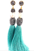 Style the Baroque Cultured Pearl Silver Crystal Gold Plated Tassel Earring exclusively at Born To Glam
