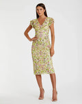Beige Floral Embellished Flutter Cap Sleeve Dress - Mac Duggal