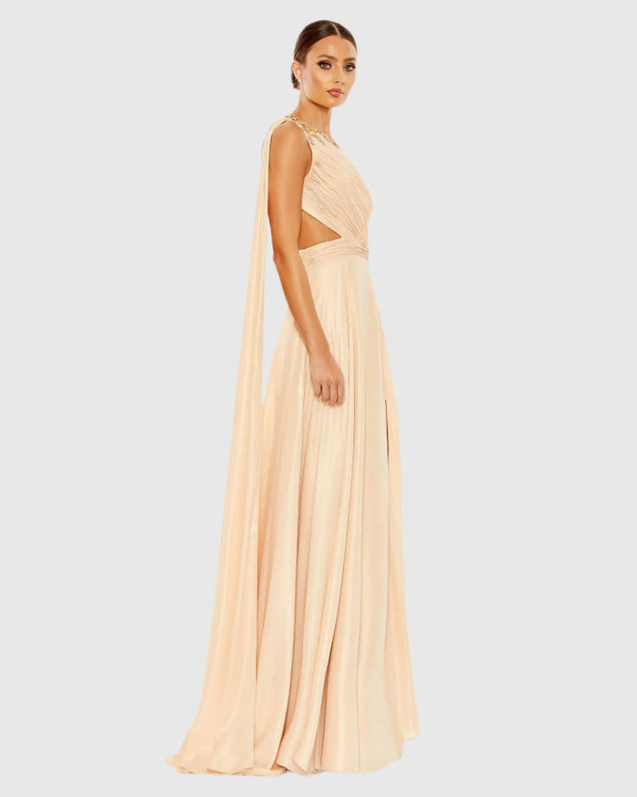 One Shoulder Open Back Flowy Gown - Mac Duggal