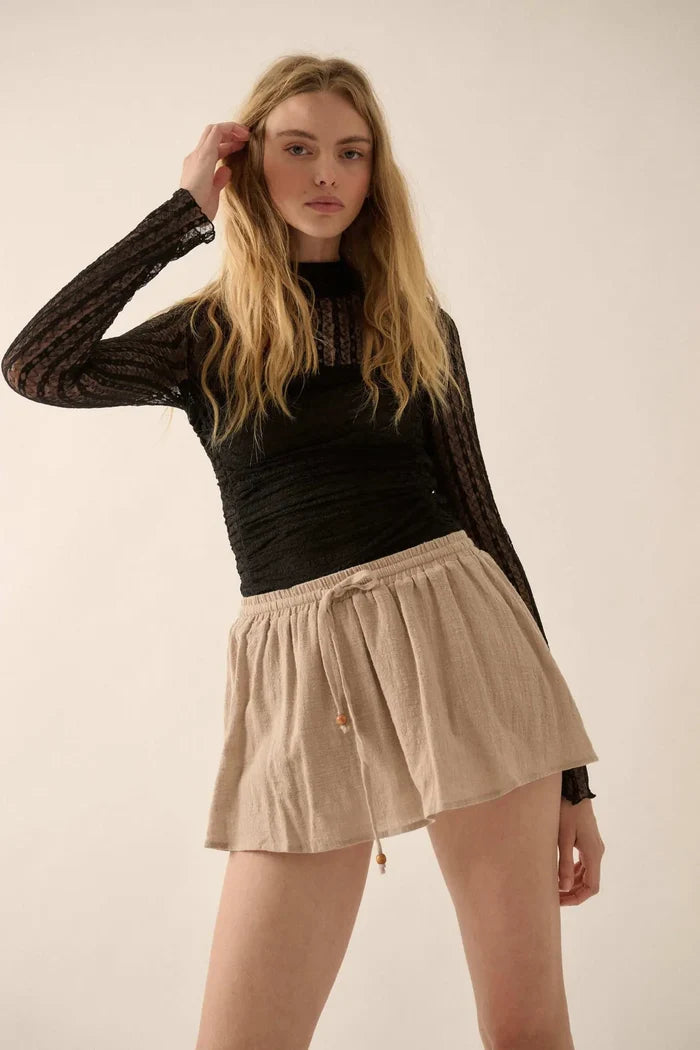 Belle Amour Ruched Striped Lace Mock-Neck Bodysuit - ShopPromesa