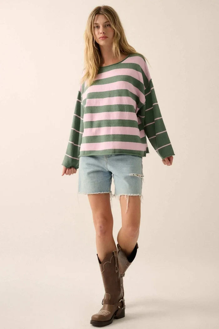 Bend the Rules Striped Rolled-Edge Sweater - ShopPromesa