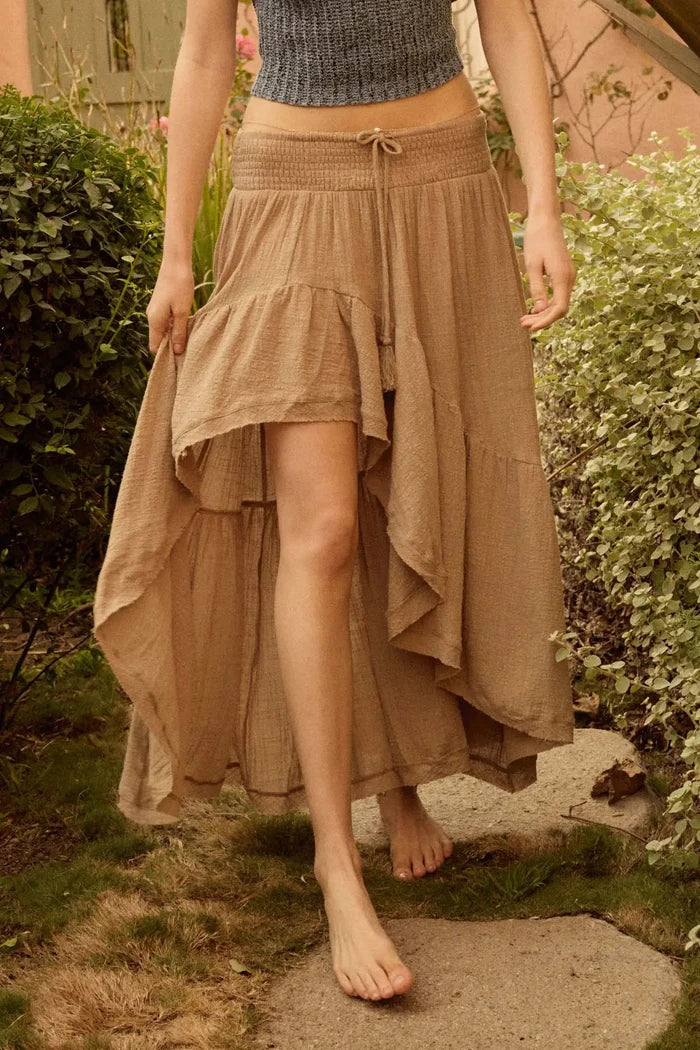 Billowing Breeze High-Low Tiered Ruffle Maxi Skirt - ShopPromesa