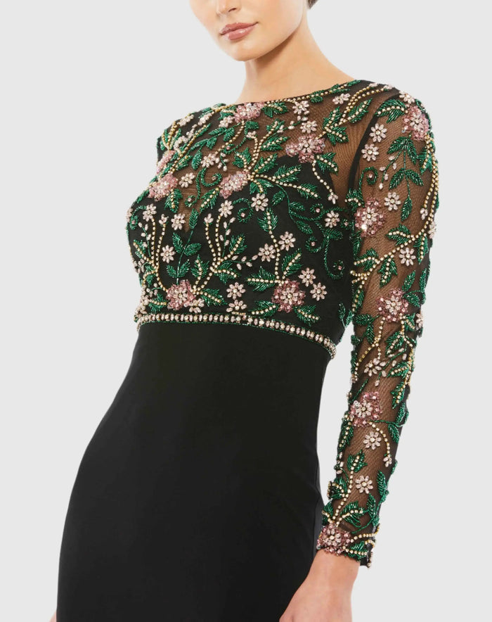 Beaded Illusion High Neck Trumpet Gown - Mac Duggal