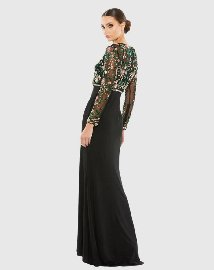 Beaded Illusion High Neck Trumpet Gown - Mac Duggal