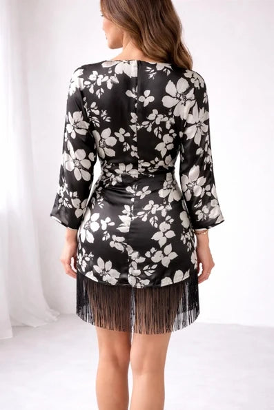 Black Floral Fringe Mini Dress - Born To Glam