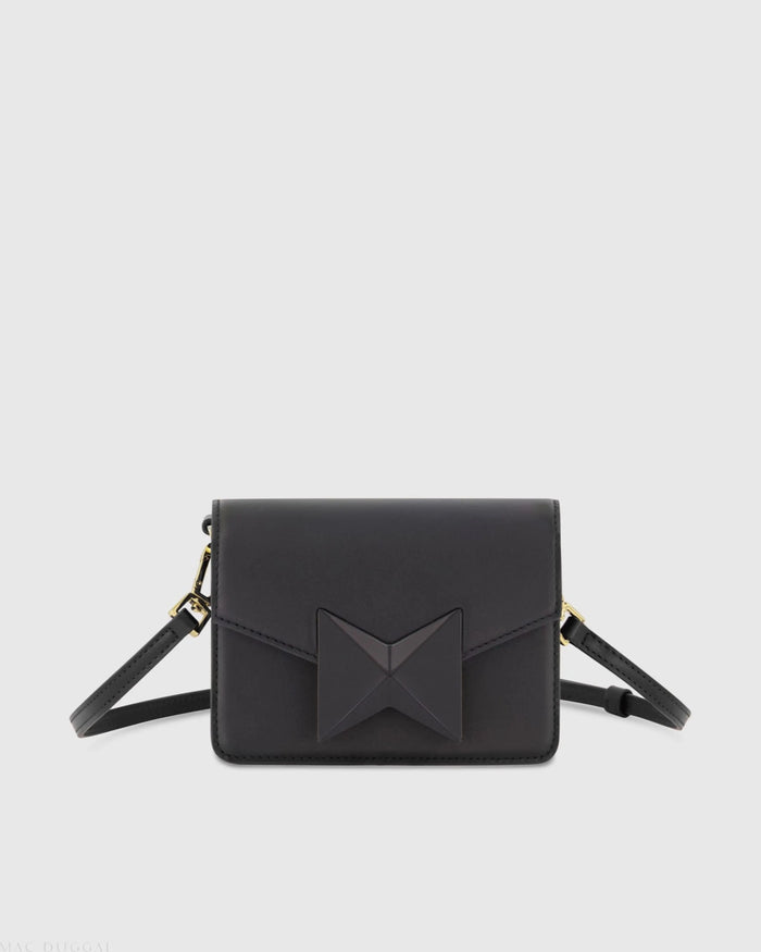 Black Mini Leather Structured Crossbody Bag - Mac Duggal