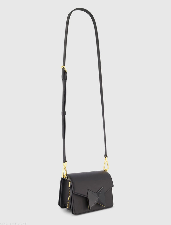 Black Mini Leather Structured Crossbody Bag - Mac Duggal