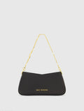 Black Small Leather Shoulder Bag with Gold Chain - Mac Duggal