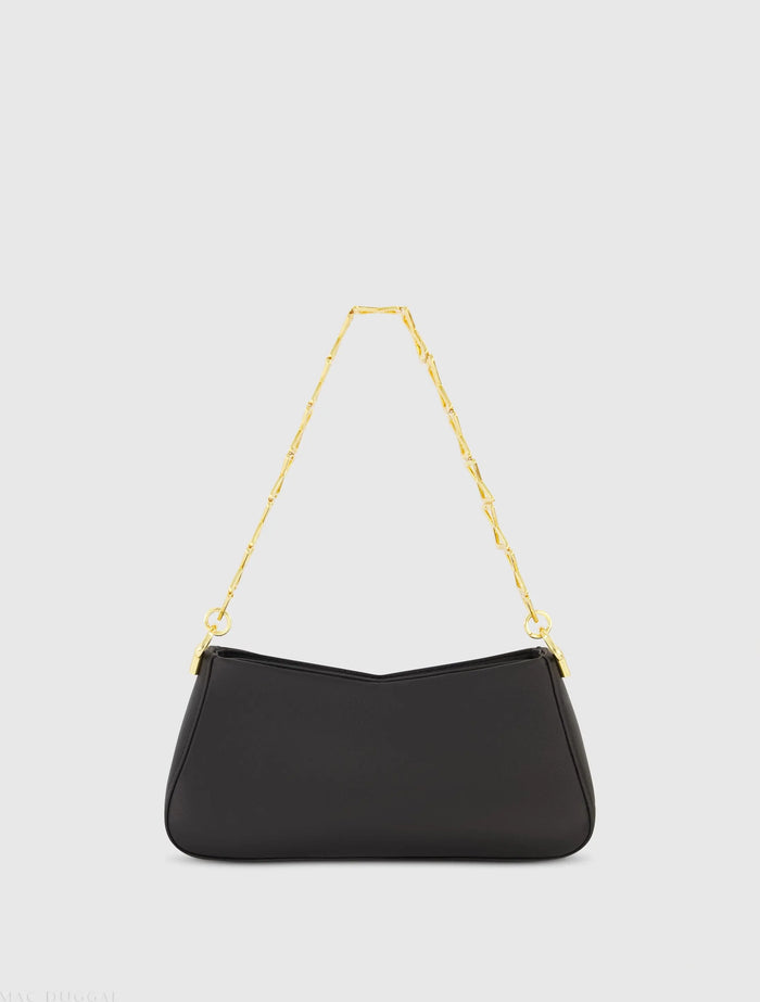 Black Small Leather Shoulder Bag with Gold Chain - Mac Duggal