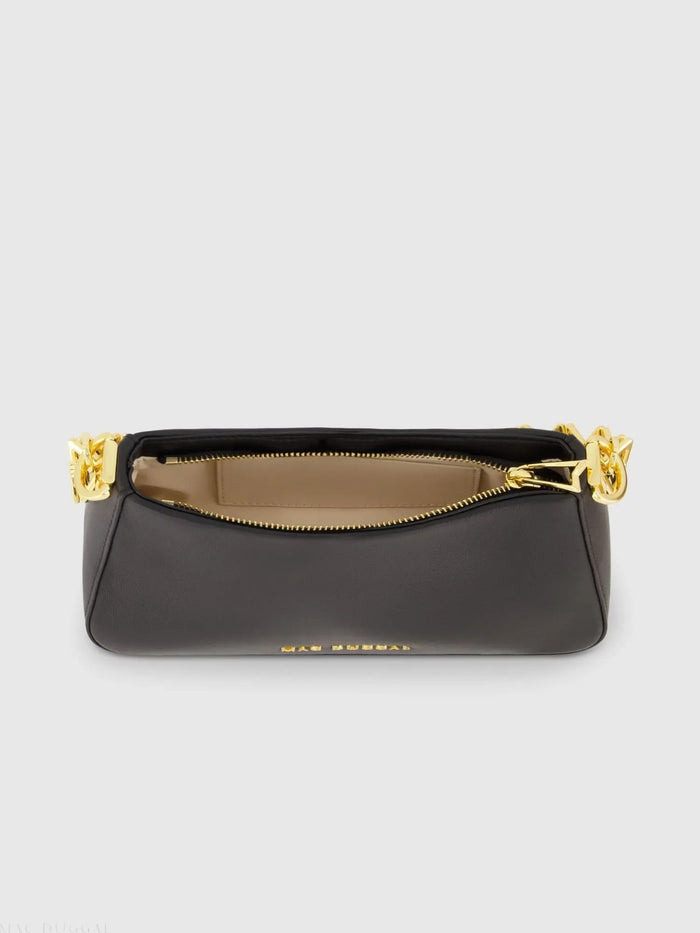 Black Small Leather Shoulder Bag with Gold Chain - Mac Duggal