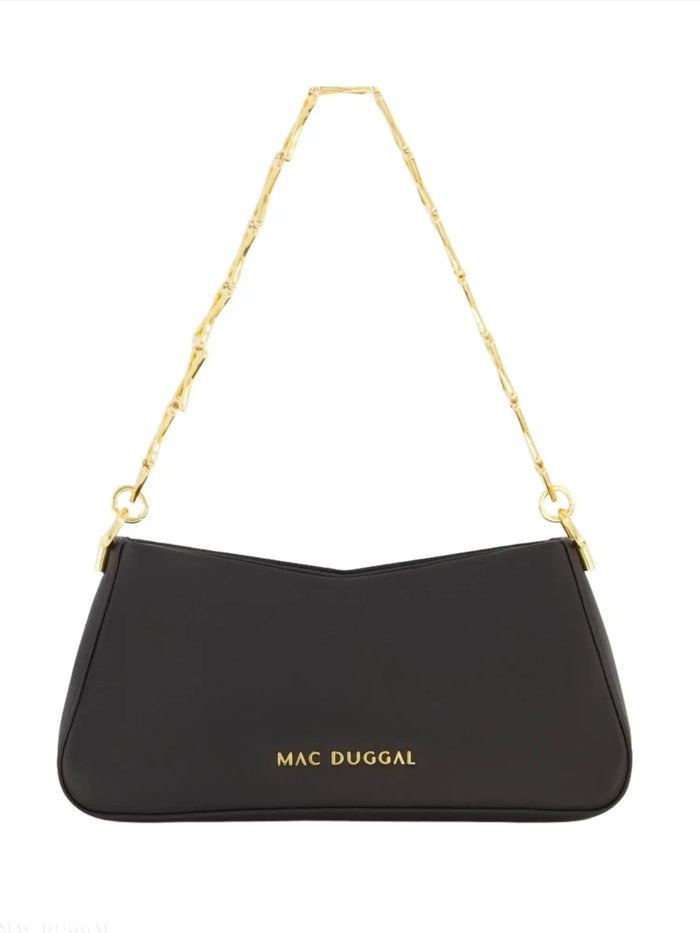 Black Small Leather Shoulder Bag with Gold Chain - Mac Duggal