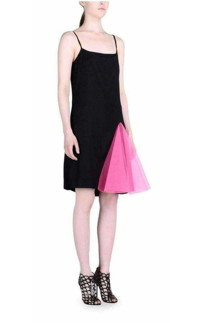 Christopher Kane Black Strappy Dress With Neon Pink Godets - Runway Catalog