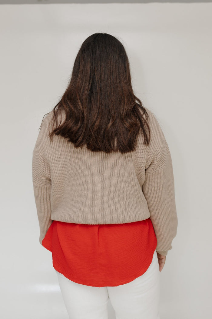 BLOUSON SLEEVE KNIT SWEATER IN FAWN - Love Marlow