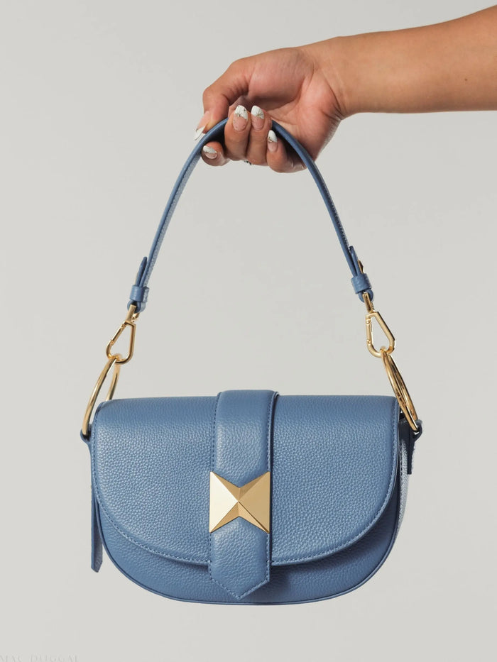 Grain Leather Saddle Bag With Gold Hardware -Mac Duggal