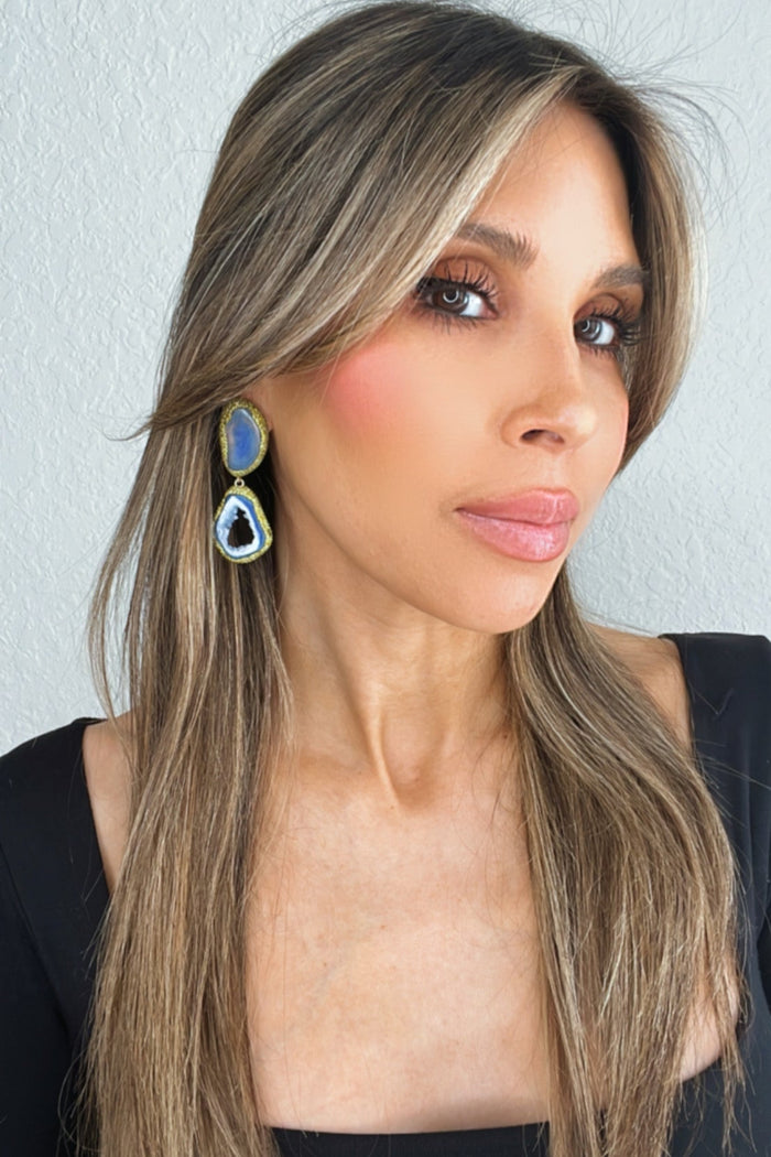 Style the Blue Hues Double Agate Sterling Silver Earring exclusively at Born To Glam