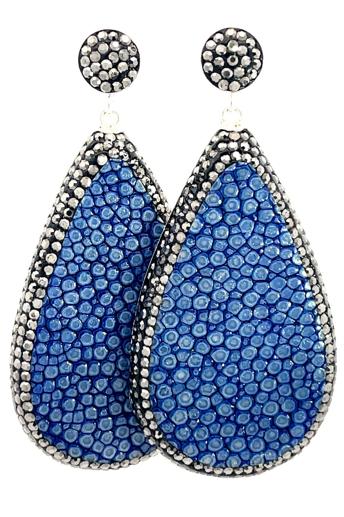 Style the Blue Shagreen Teardrop Earring exclusively at Born To Glam