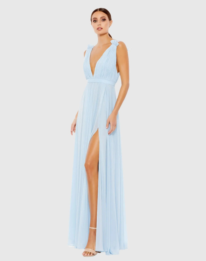 Pleated Chiffon Sleeveless V-Neck Gown Ieena for Mac Duggal