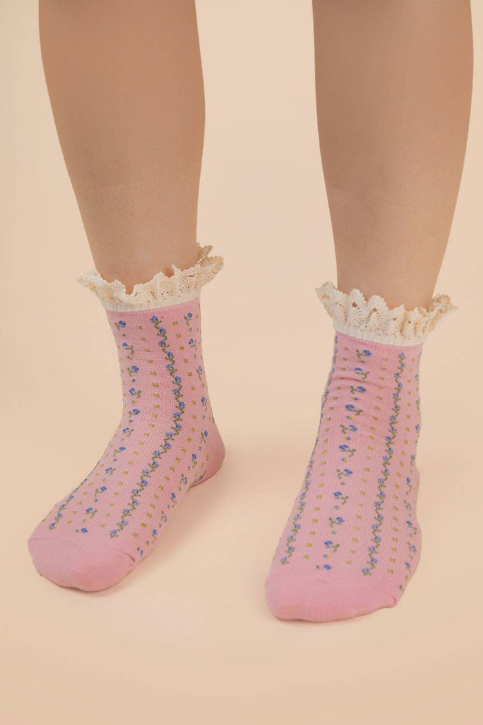 Blush Floral Lace Socks