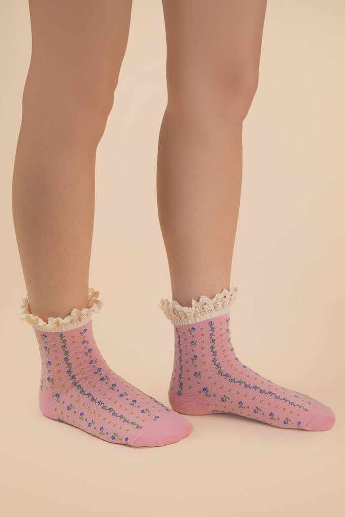 Blush Floral Lace Socks