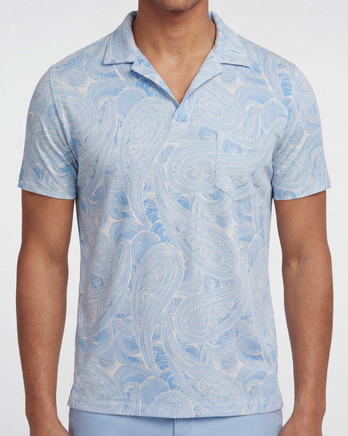 BOBBY MARAKESH PAISLEY TEAL MENS WOOL JOHNNY COLLAR POLO