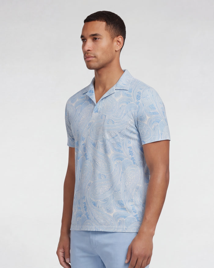 BOBBY MARAKESH PAISLEY TEAL MENS WOOL JOHNNY COLLAR POLO