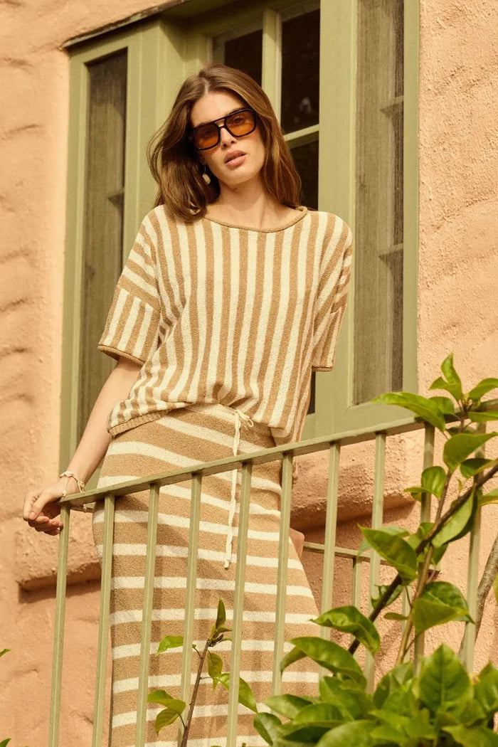 Born Free Striped Rolled-Edge Short-Sleeve Sweater - ShopPromesa