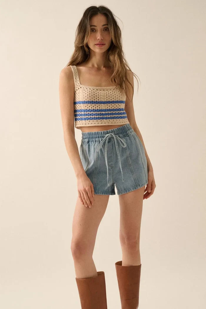 Brand New Day Denim Drawstring Shorts - ShopPromesa