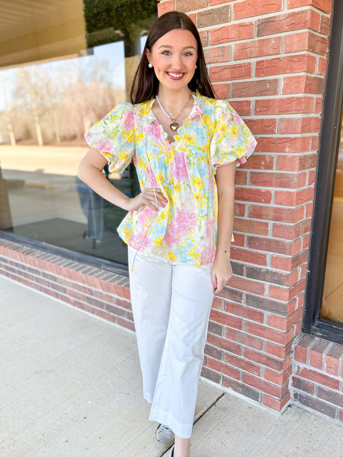 Bright Days Ahead Scallop Trim Babydoll Top