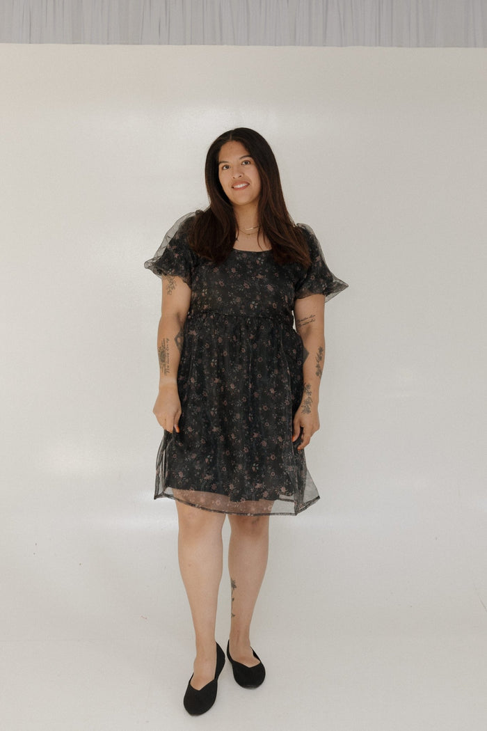 BUBBLE SLEEVE KNEE LENGTH DRESS IN FLORAL PRINT - Love Marlow