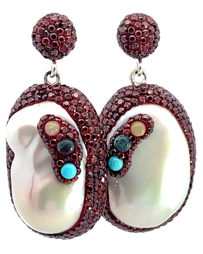 Style the Burgundy Crystal Oval Pearl Drop Sterling Silver Earrings exclusively at Born To Glam