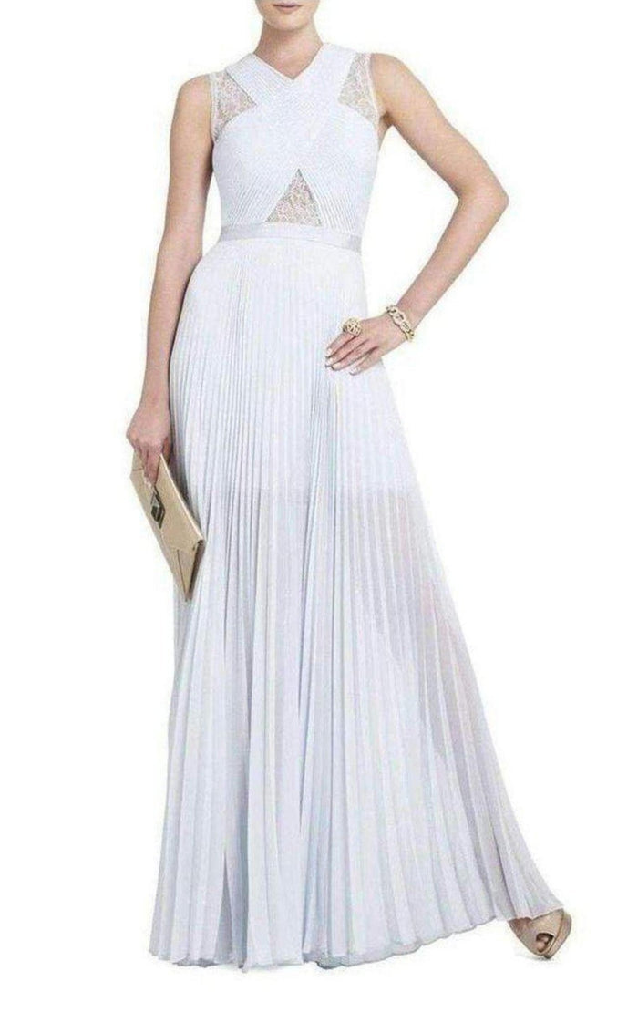 BCBGMAXAZRIA Caia Crystal Blue Chiffon Pleated Dress - Runway Catalog