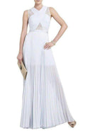 BCBGMAXAZRIA Caia Crystal Blue Chiffon Pleated Dress - Runway Catalog