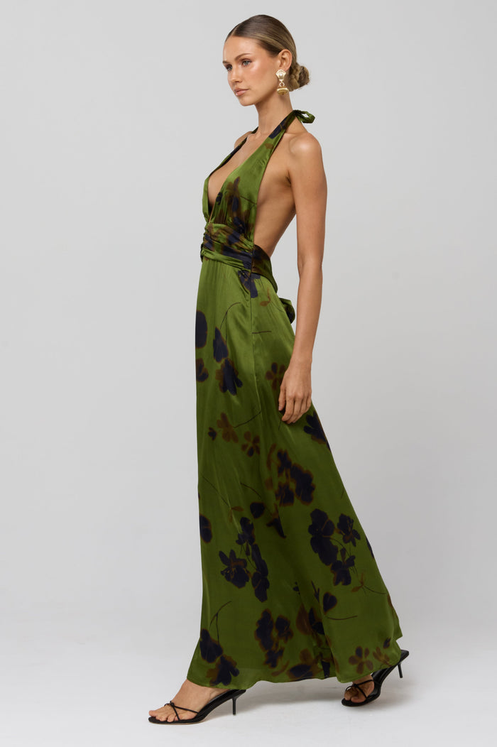 This is an image of Chelsea Dress in Evergreen - RESA featuring a model wearing the dress