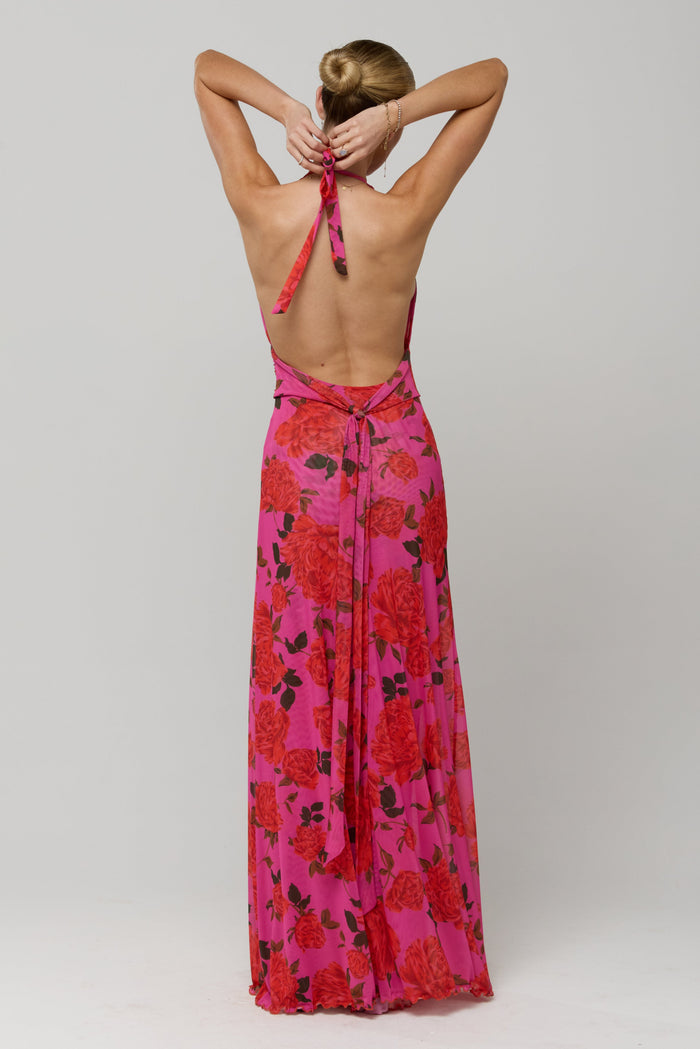 This is an image of Chelsea Maxi in Rosebud - RESA featuring a model wearing the dress