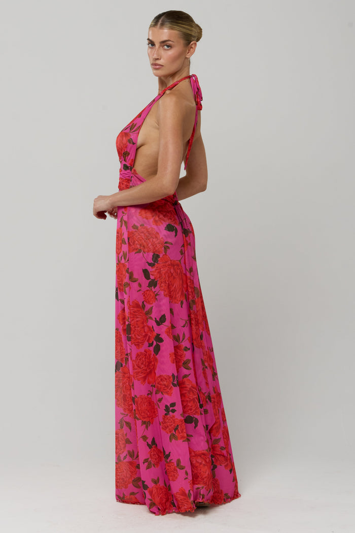 This is an image of Chelsea Maxi in Rosebud - RESA featuring a model wearing the dress