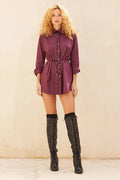 Clock Watcher Cotton Button-Up Belted Shirt Romper - ShopPromesa