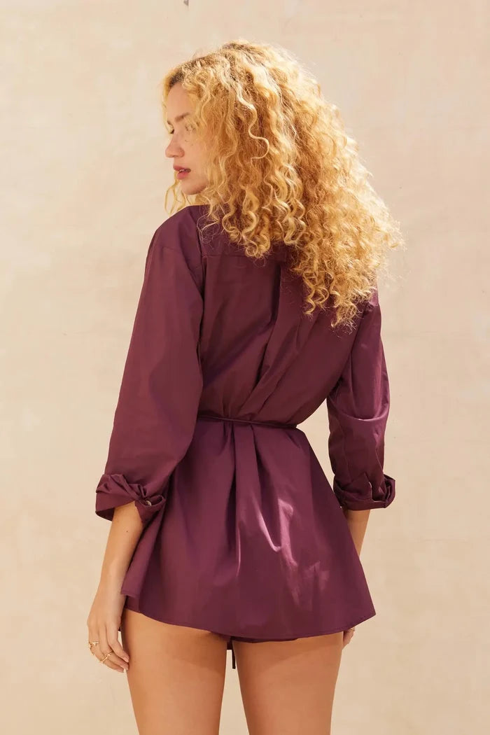 Clock Watcher Cotton Button-Up Belted Shirt Romper - ShopPromesa
