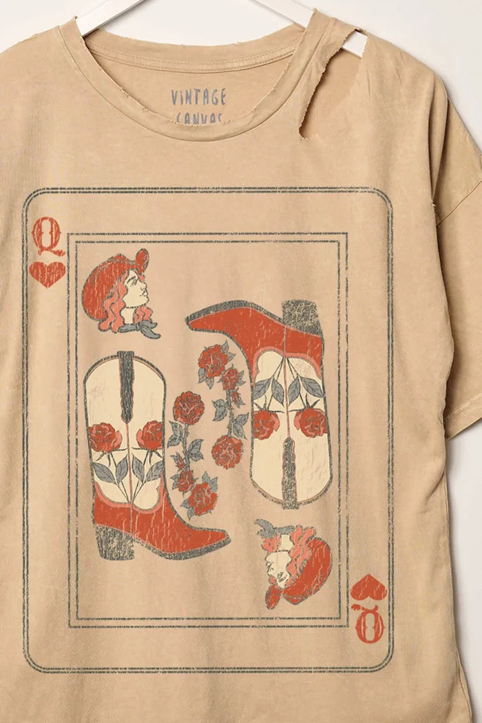 Cowgirl Queen of Hearts Slashed Graphic Tee - ShopPromesa