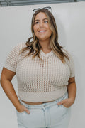 CROCHET PULLOVER WITH COLLAR DETAIL - Love Marlow