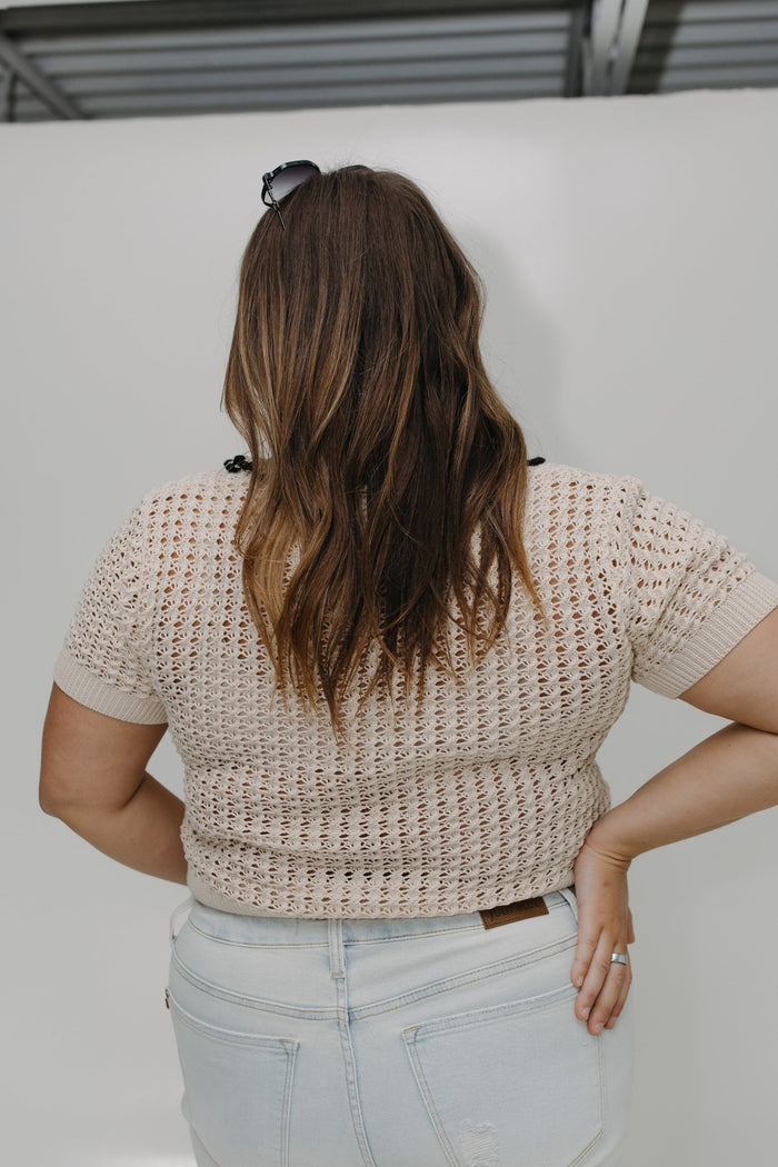 CROCHET PULLOVER WITH COLLAR DETAIL - Love Marlow