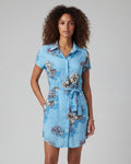 CRYSTAL EXOTIC FLORAL TEAL WOMENS SHIRT DRESS