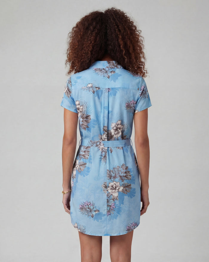 CRYSTAL EXOTIC FLORAL TEAL WOMENS SHIRT DRESS